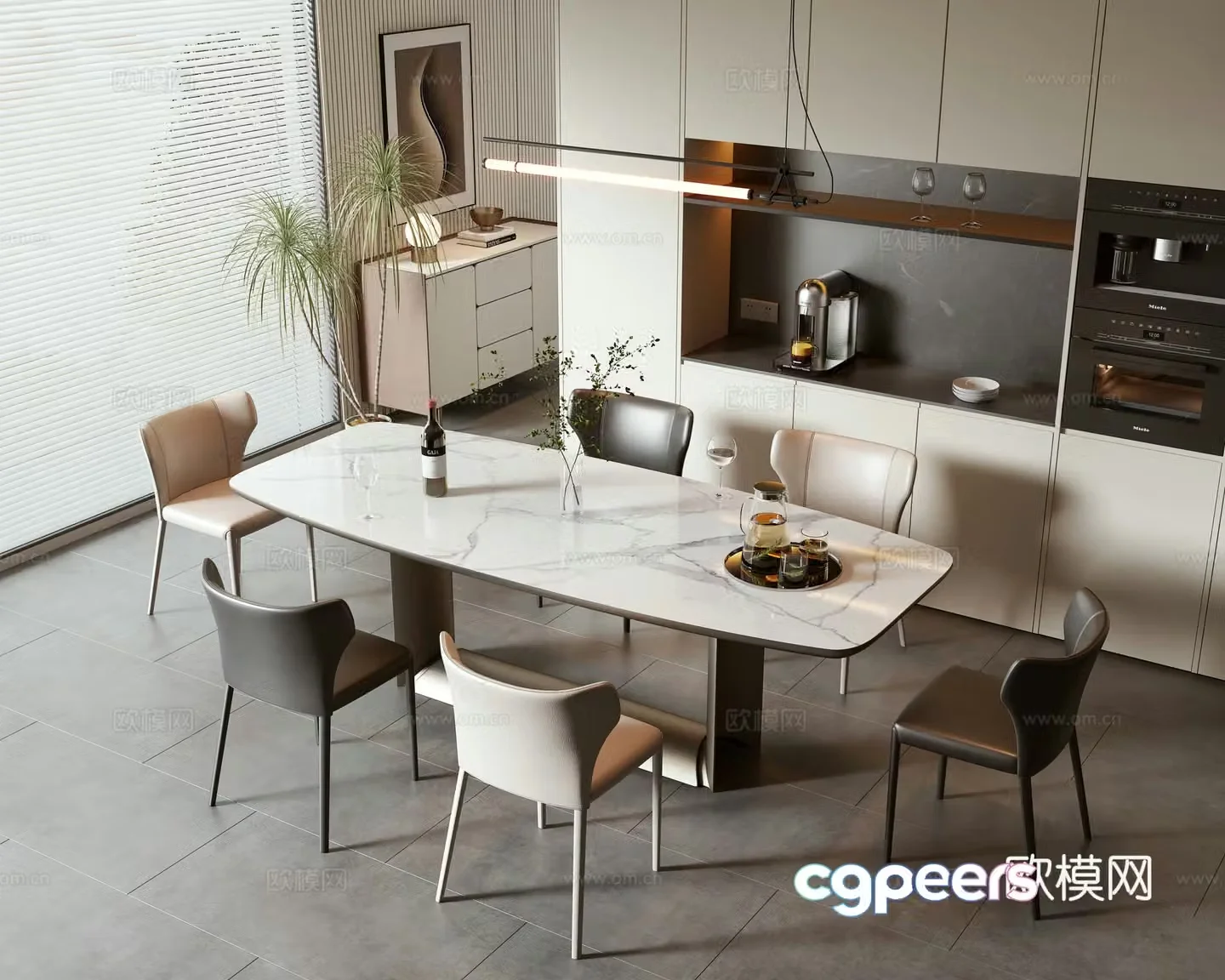 Modern dining table and chair combination 3D model