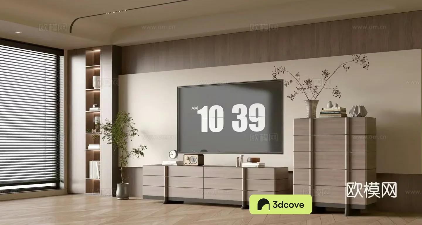 Wasabi Middle Style TV Cabinet TV Background Wall Overall Cabinet TV Background Wall Medal Style 3D Model