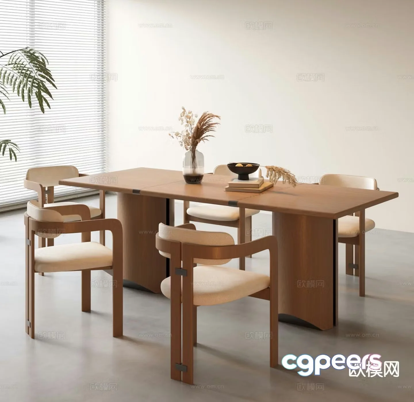 Wabi-sabi dining table and chairs 3d model