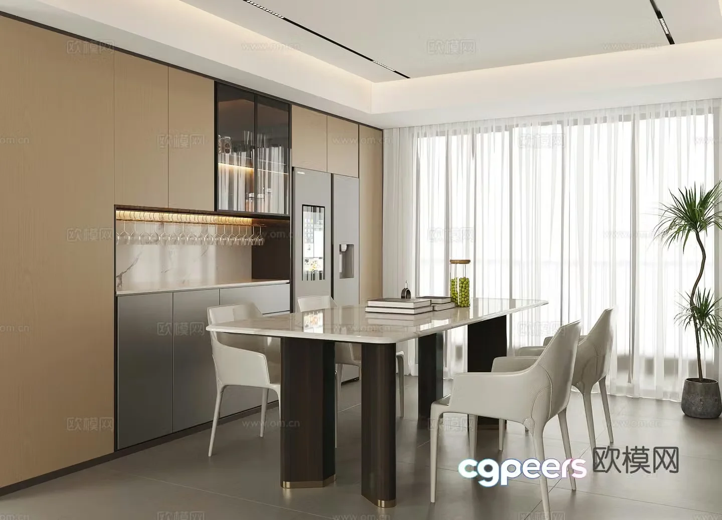 Modern home restaurant dining chair dining table wine cabinet sideboard dining table chair combination jewelry 3D model