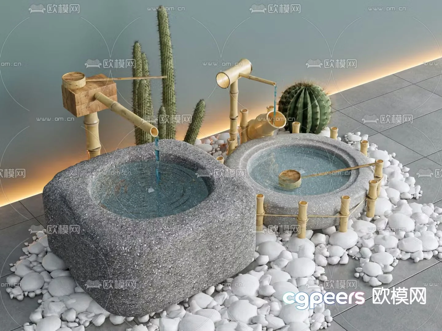 New Chinese style courtyard sketch flowing water sketch 3D model