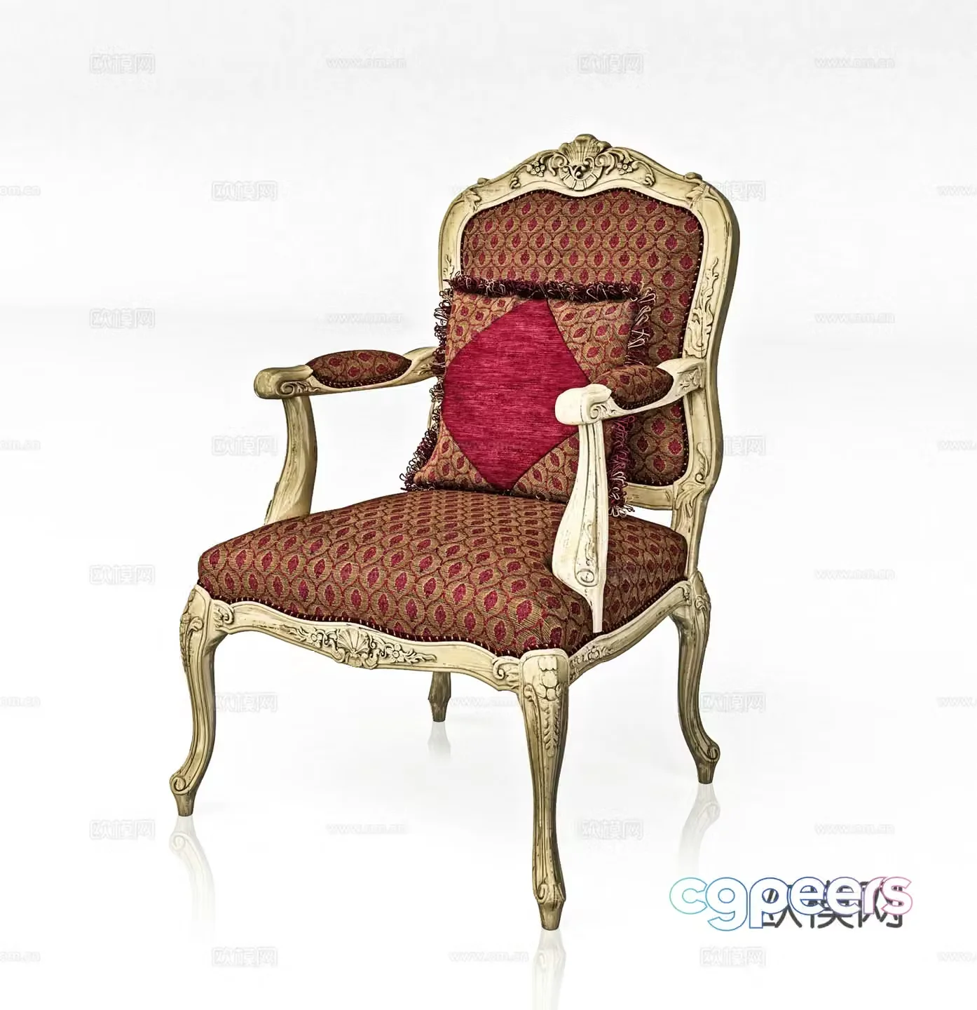 French casual chair single chair cloth chair book chair dining chair 3d model