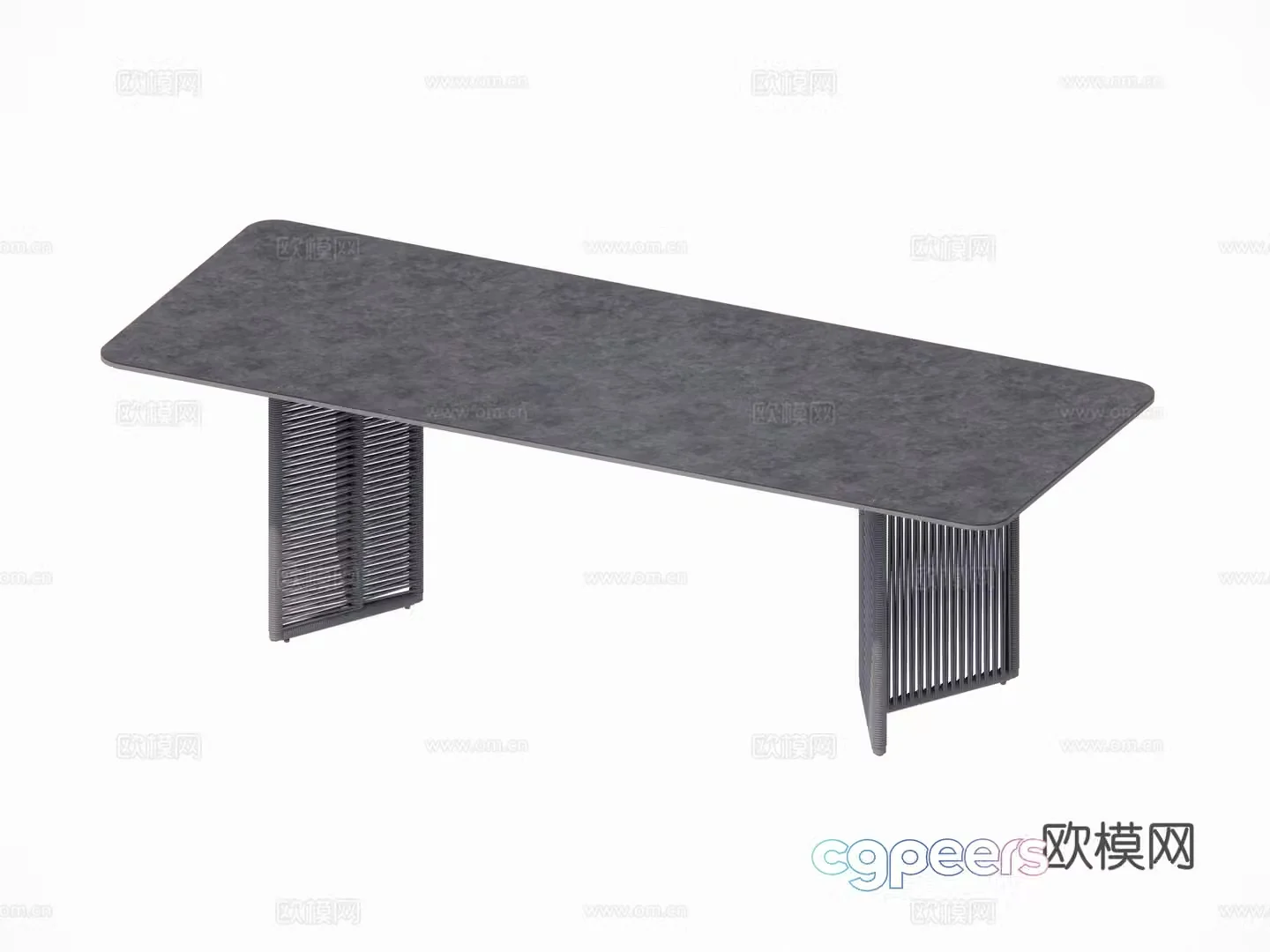Modern outdoor courtyard garden dining table rock slab marble six-person dining table combination 3d model