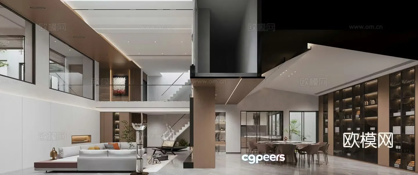 Modern living and dining room 3d model