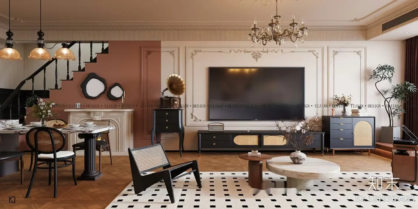 A Living Room With A Large Tv 3D Model – 13536 – VRAY Render