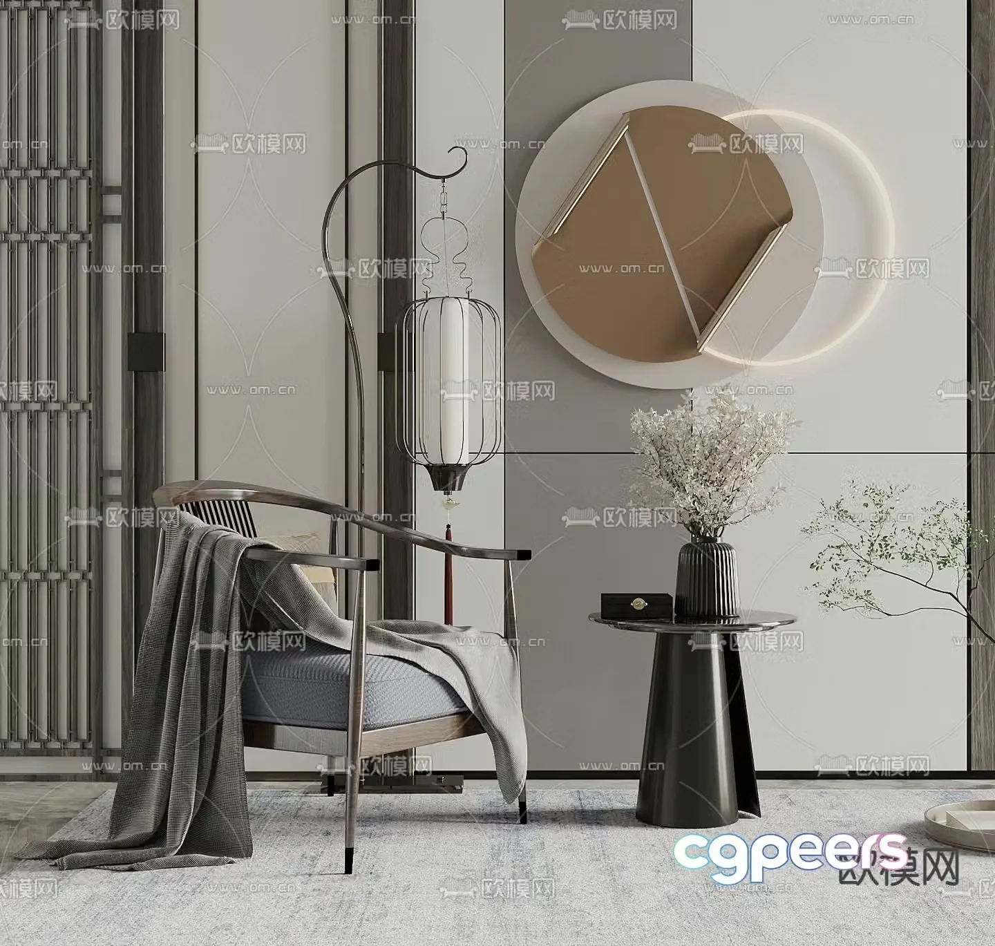 New Chinese style chair armchair table 3d model