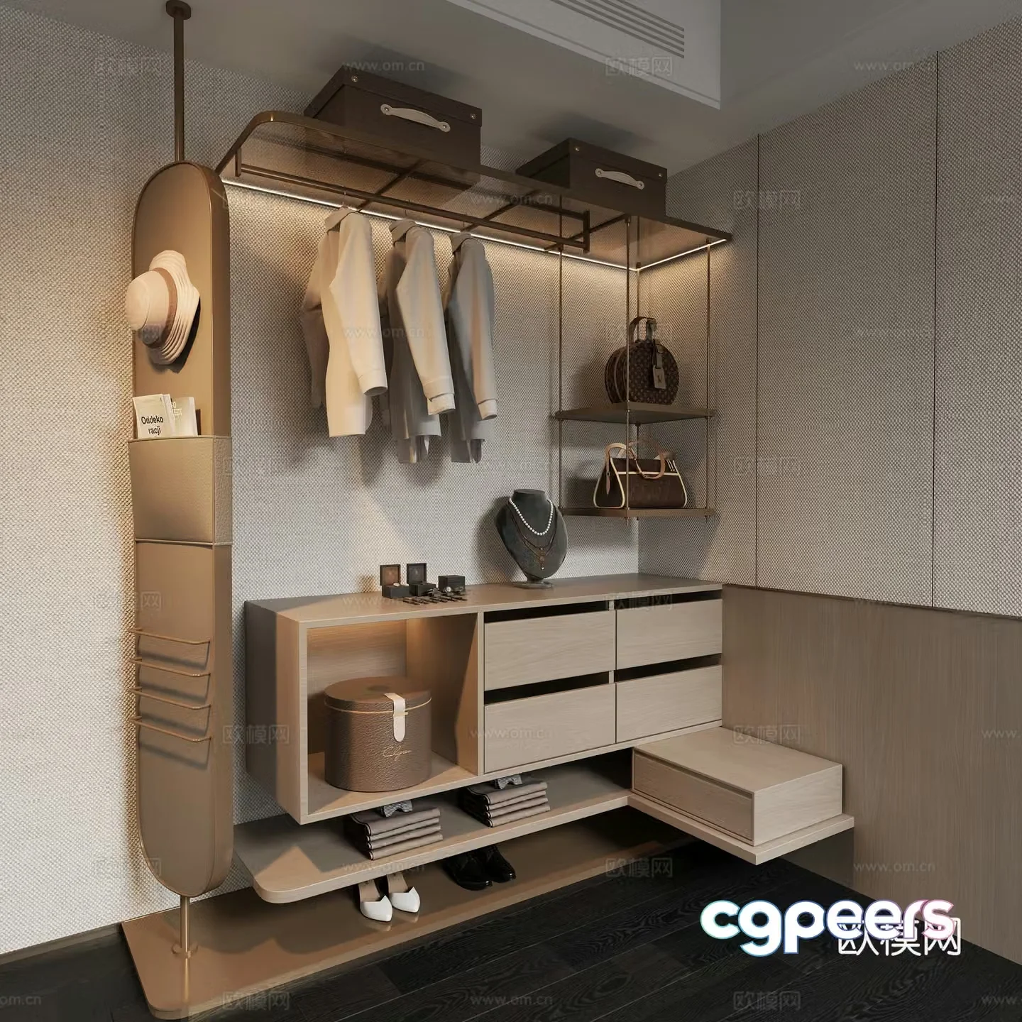 Modern light luxury open wardrobe ornament 3D model