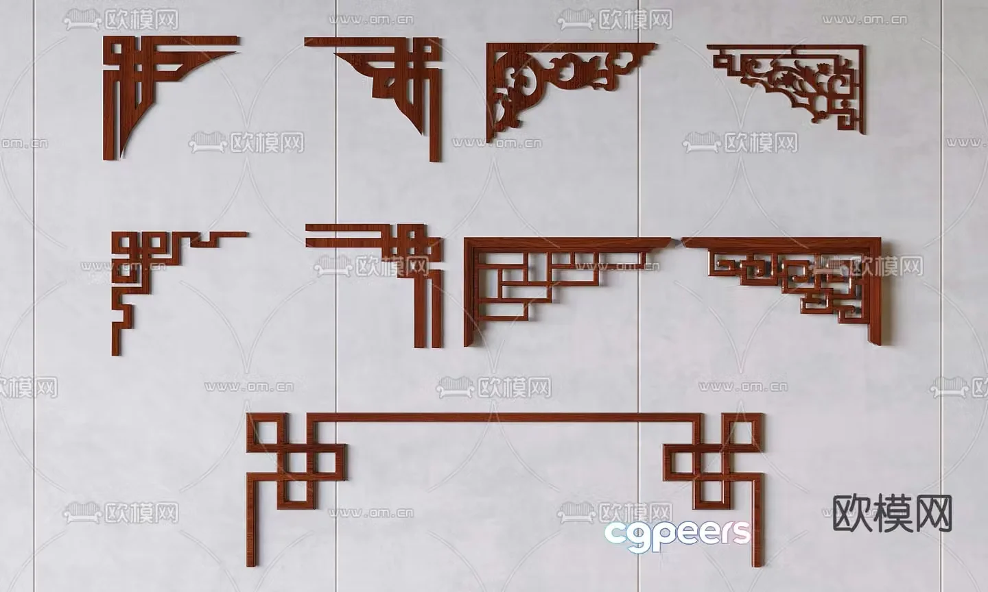Chinese carving corner line corner flower 3D model