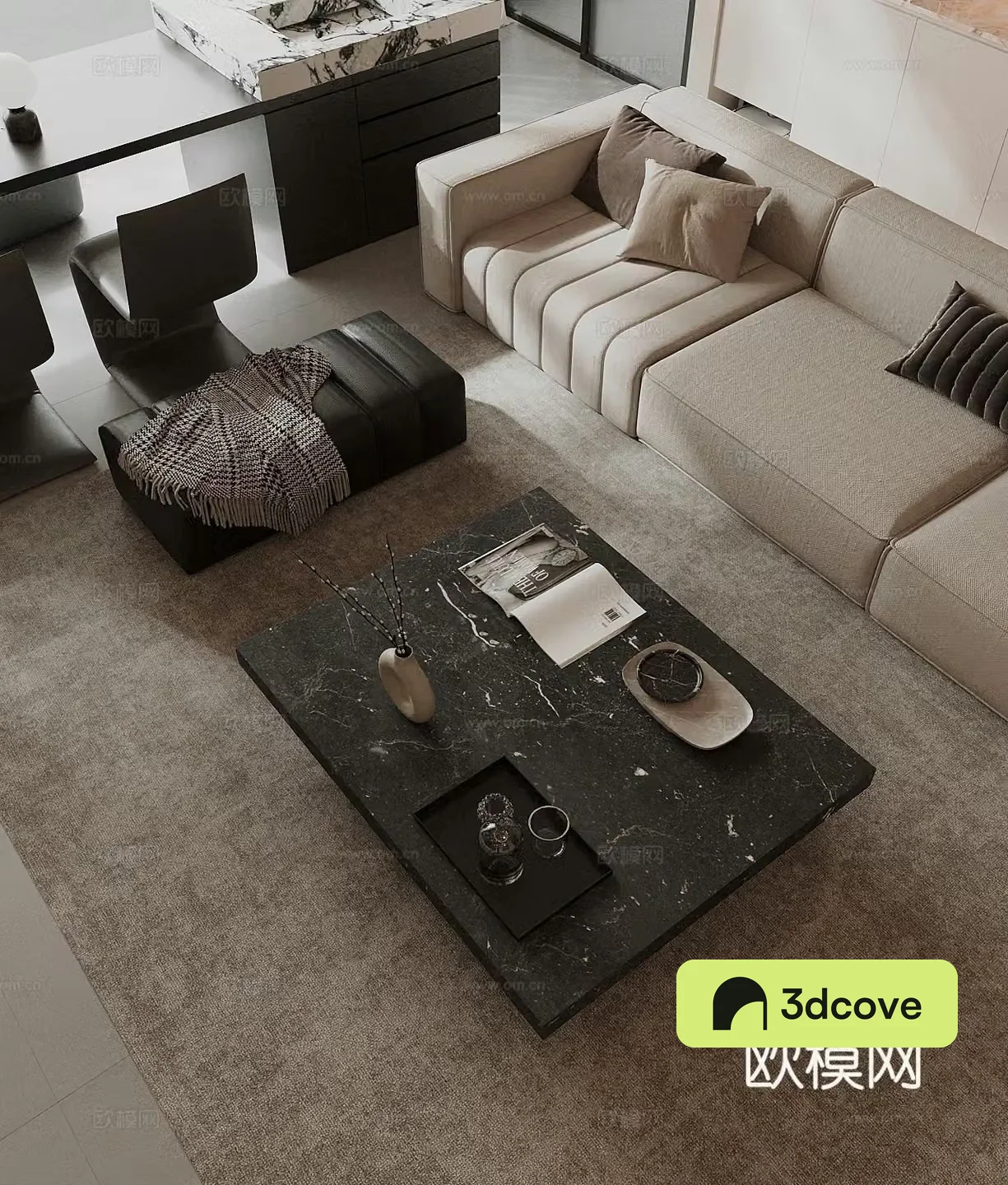Italian living room cream style black white gray minimalist living room without owner lights TV background wall