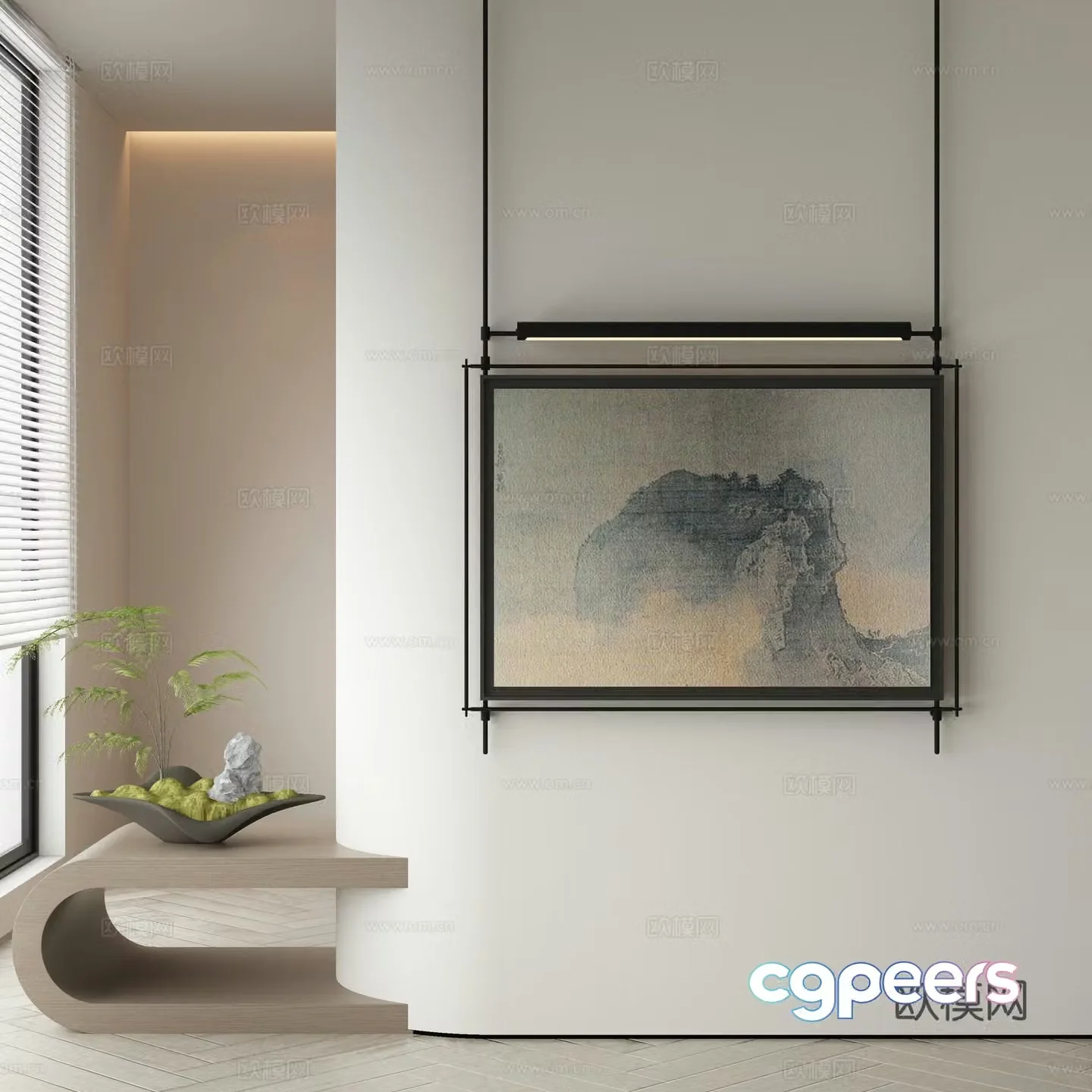 New Chinese style ink painting decorative painting 3D model