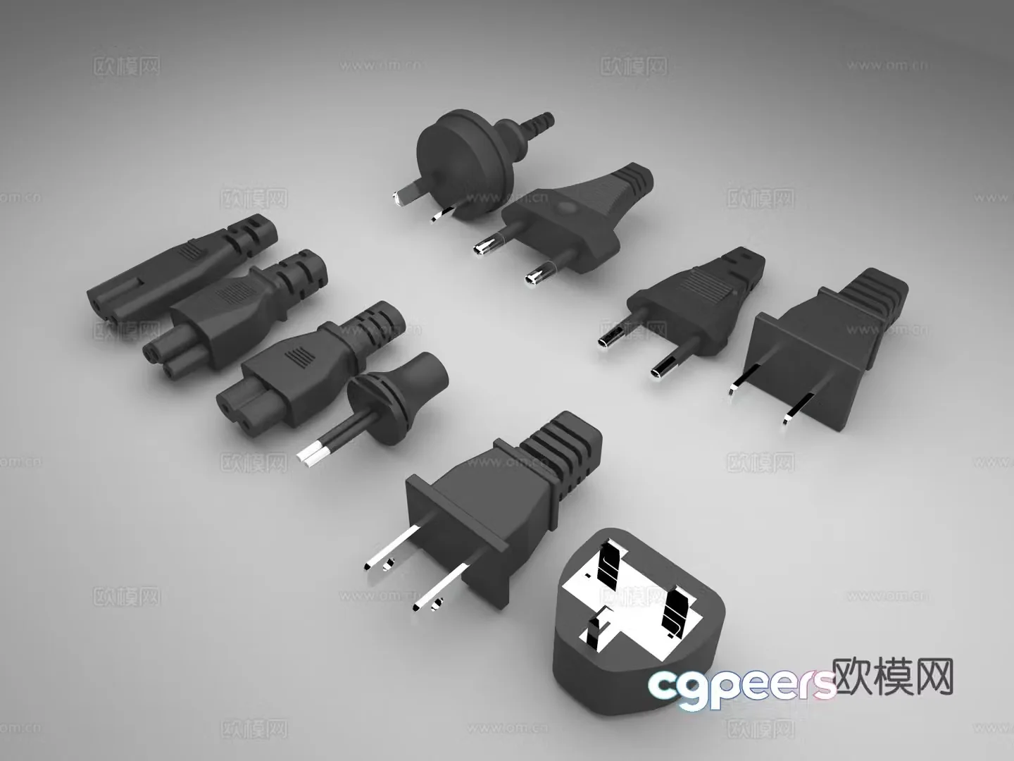 Plum Blossom Plug Two-hole Socket Three-hole Socket Power Cord Plug Two-plug Three-plug 3D Model