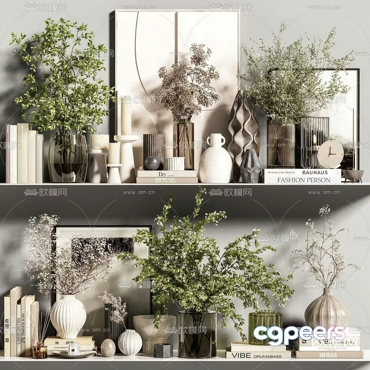 Modern decoration ornaments flower pots book candlestick 3d model
