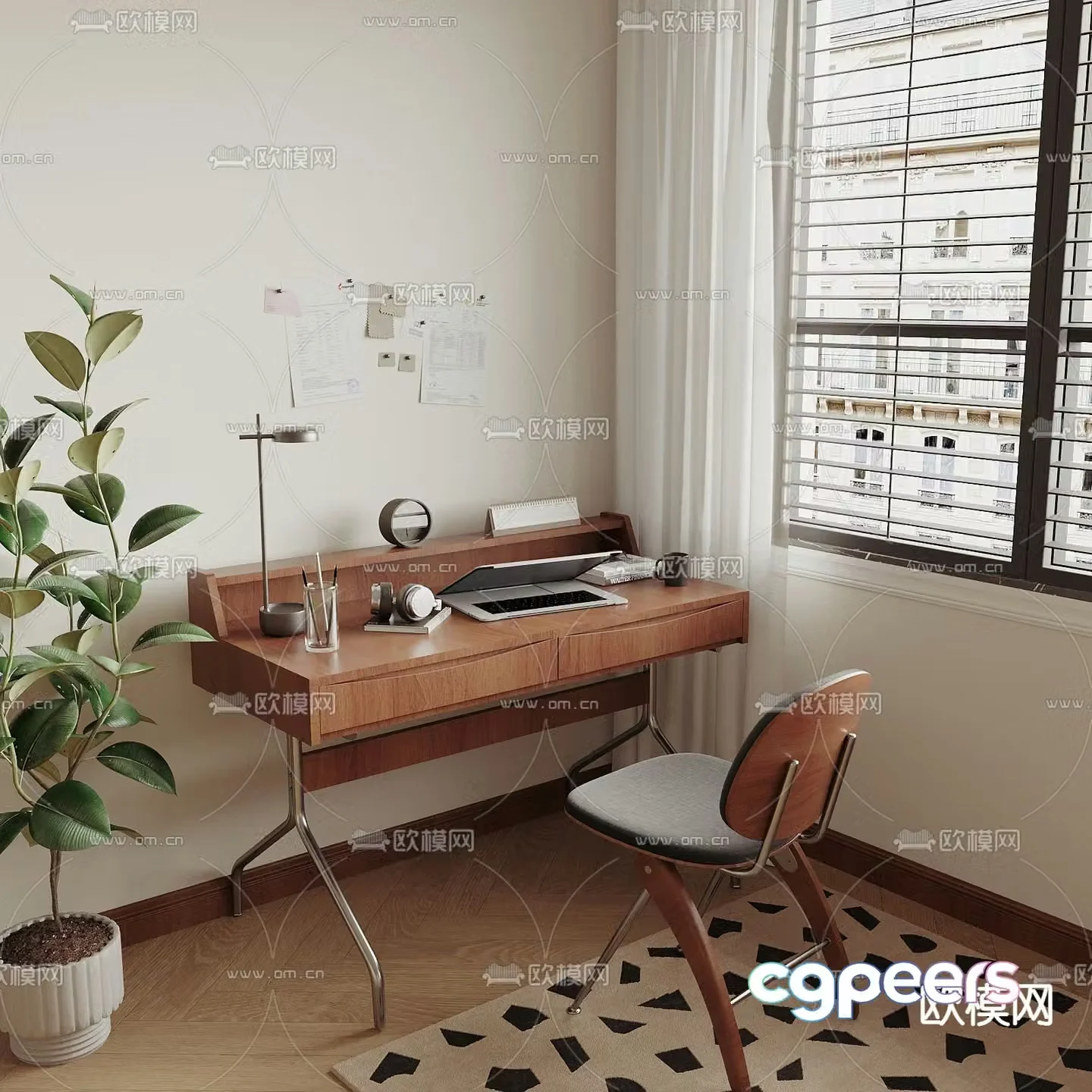 Medieval style desk chair desk computer desk 3d model