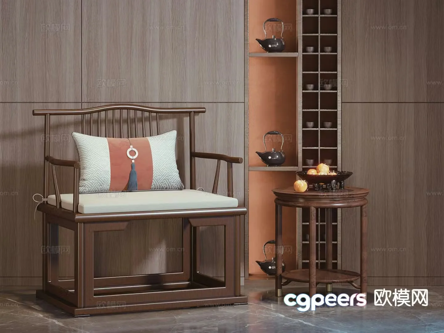 New Chinese style chair official hat chair walnut chair 3d model