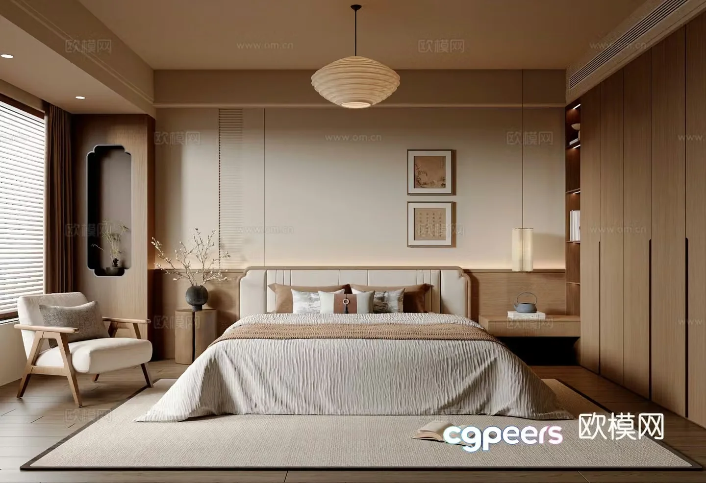 New Chinese style Song style bedroom double bed master bedroom leisure chair wardrobe new Chinese style jewelry ornaments 3D model