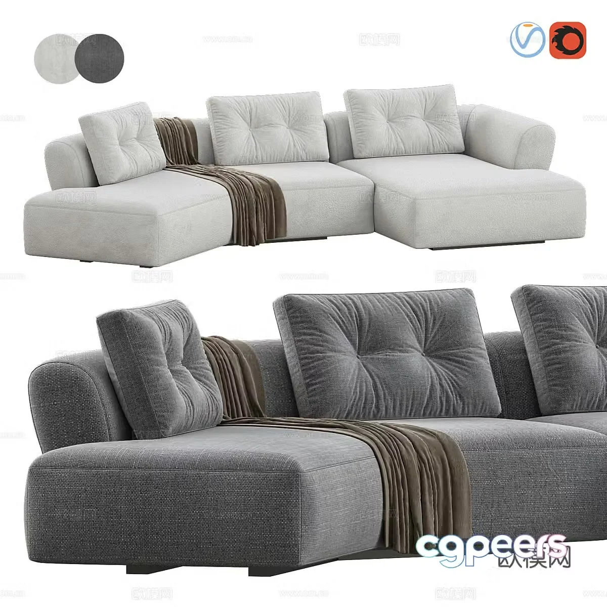 Simple multi-person sofa fabric sofa casual sofa sofa pillow L-shaped sofa corner sand 3D model