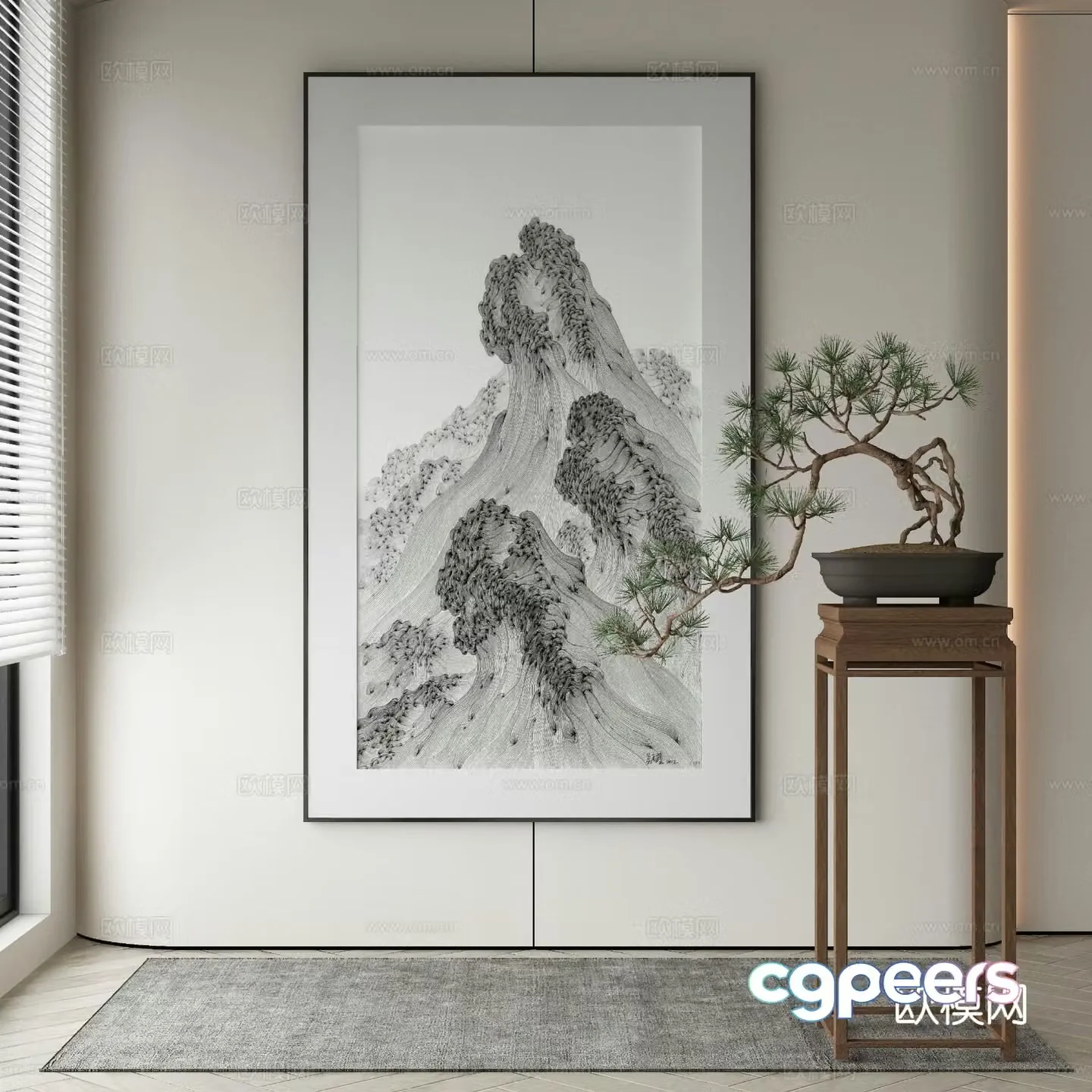 New Chinese style decorative painting mountain painting hanging painting 3D model