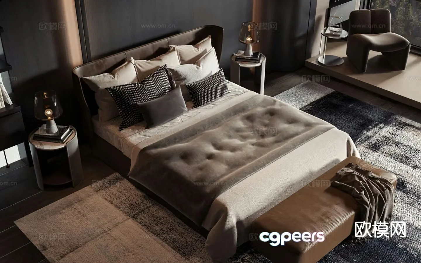 Italian double bed 3d model