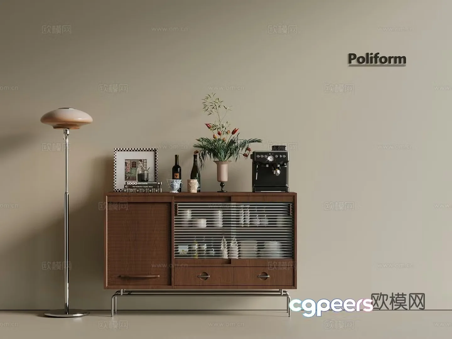Middle Ages New Chinese Style Storage Locker Side Cabinet Locker Floor Lamp Low Cabinet 3D Model