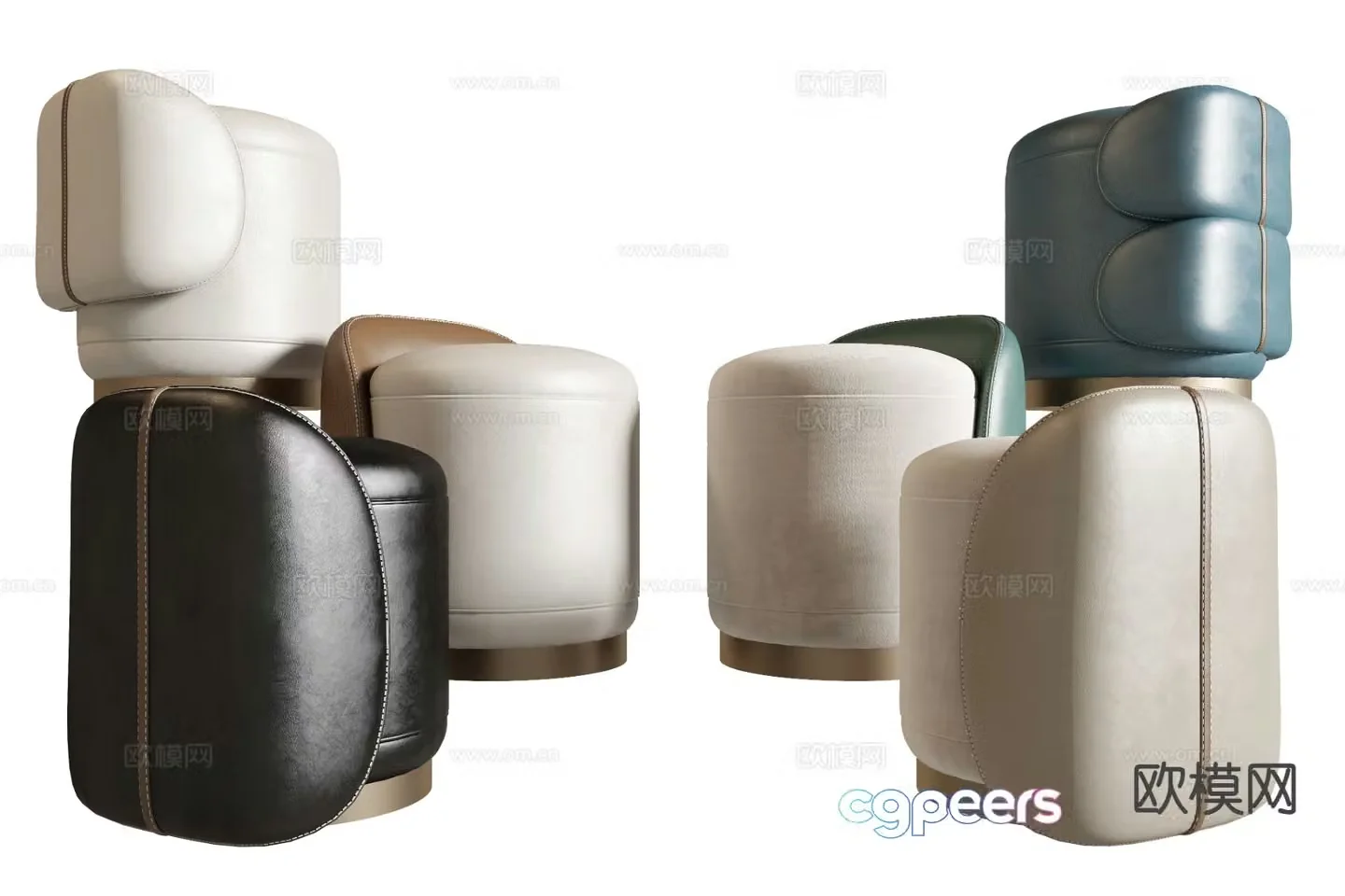Leather stool low stool sofa stool shoe changing stool 3d model