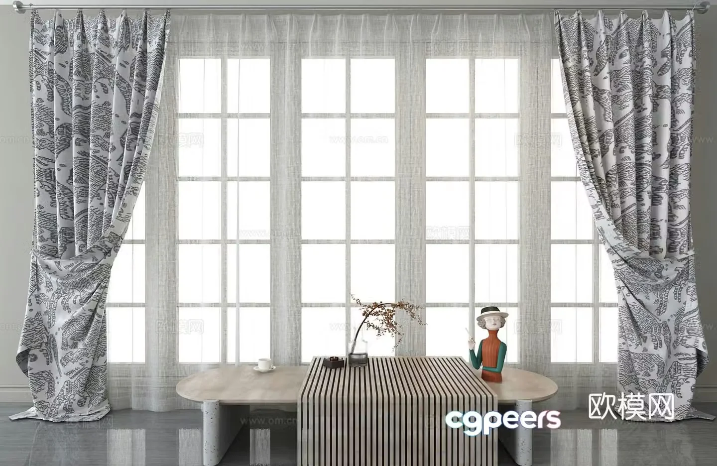 Modern black and white curtains 3d model