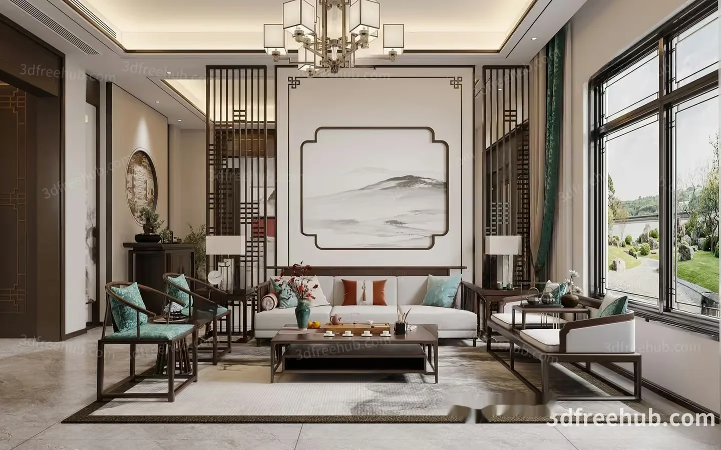 Modern Asian-Inspired Living Room 3D Model – 3776 – VRAY Render