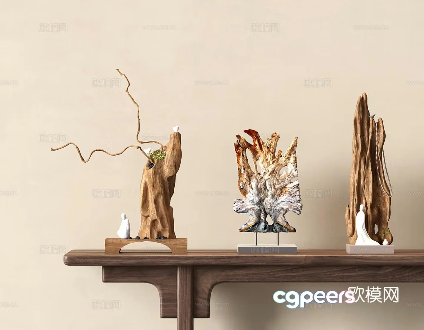 New Chinese wooden sculpture root carving stems and branches Zen ornaments landscape sketch 3d model