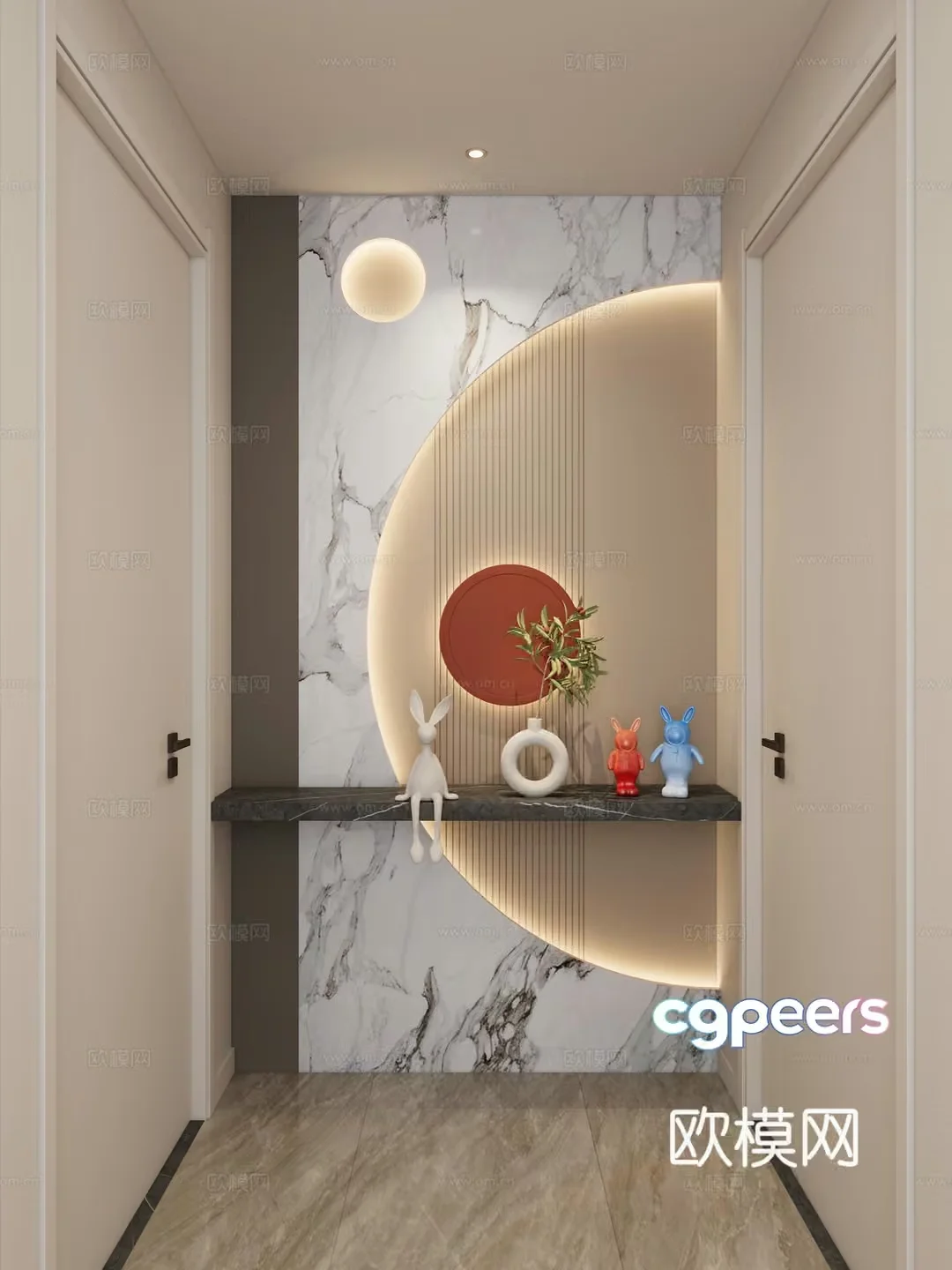 A Modern Hallway With Decorative Wall Art 3D Model – 6015 – VRAY Render