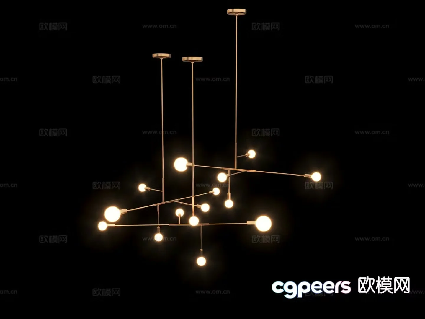 Modern multi-head chandelier 3d model