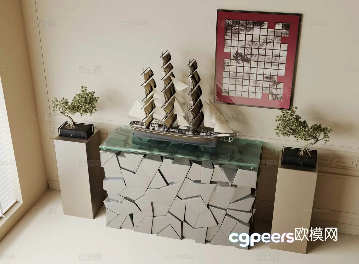 New Chinese style end-scene platform hanging painting ornaments 3D model