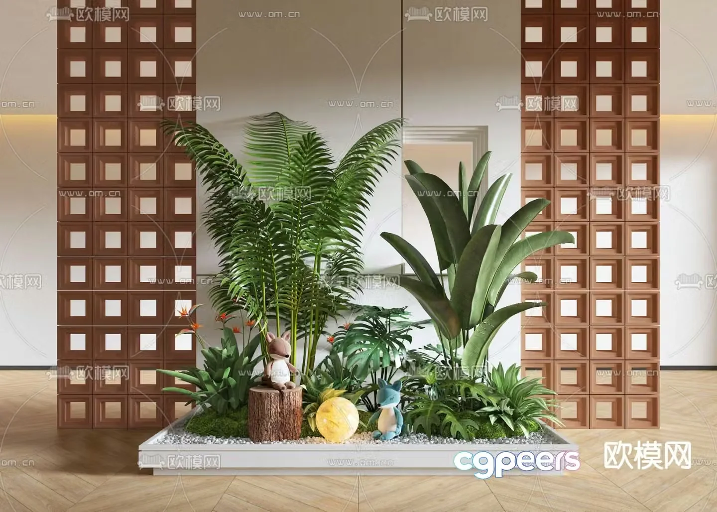 Indoor landscape plant landscaping cement brick 3d model