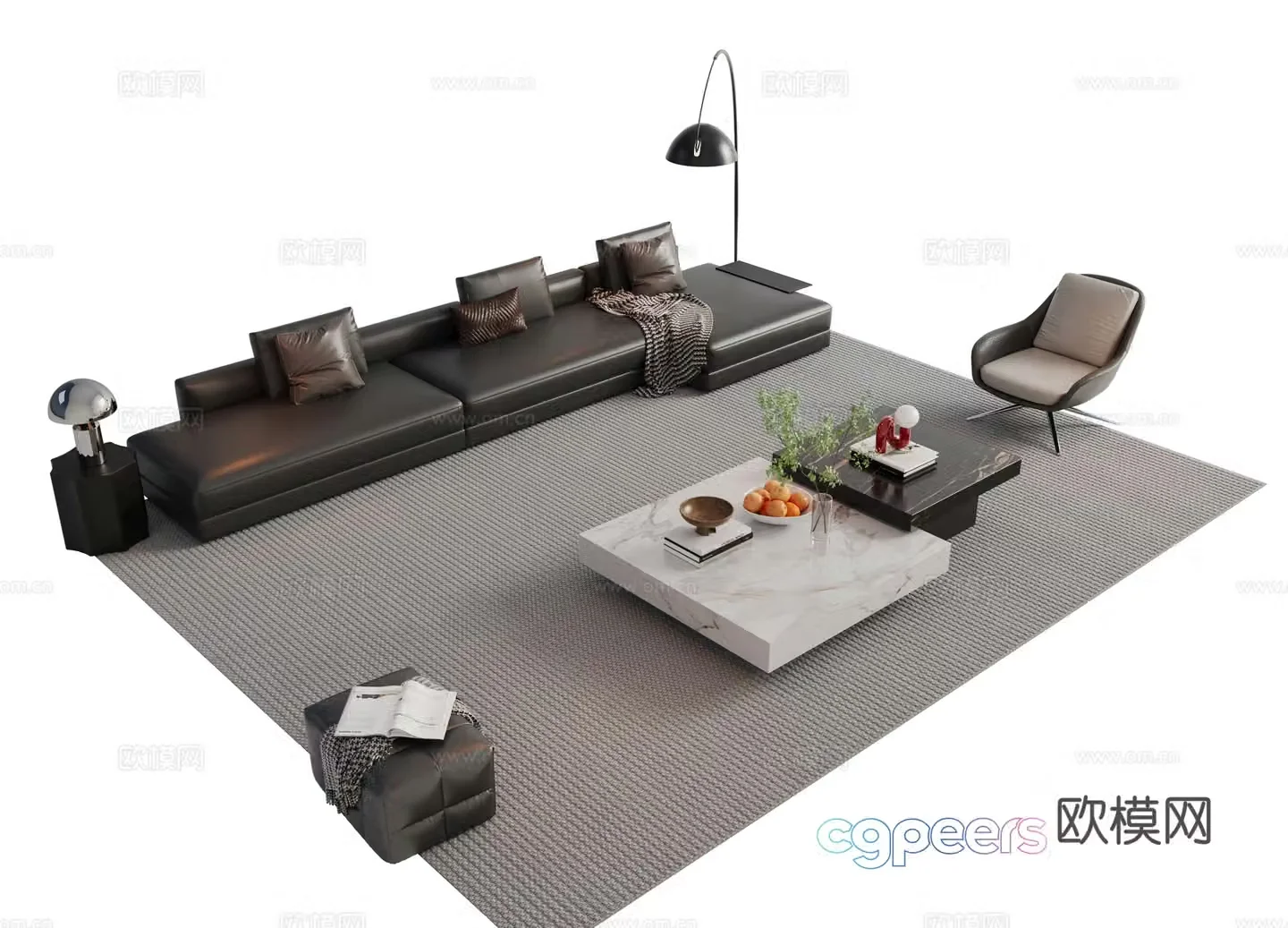 Modern Italian sofa combination Sofa coffee table combination Italian living room sofa decoration ornament cloth 3D model