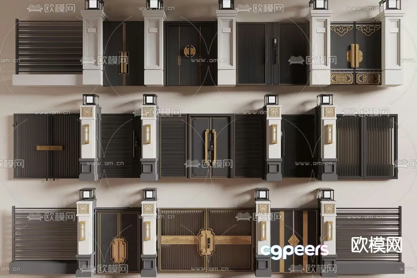 New Chinese style courtyard door villa door 3D model