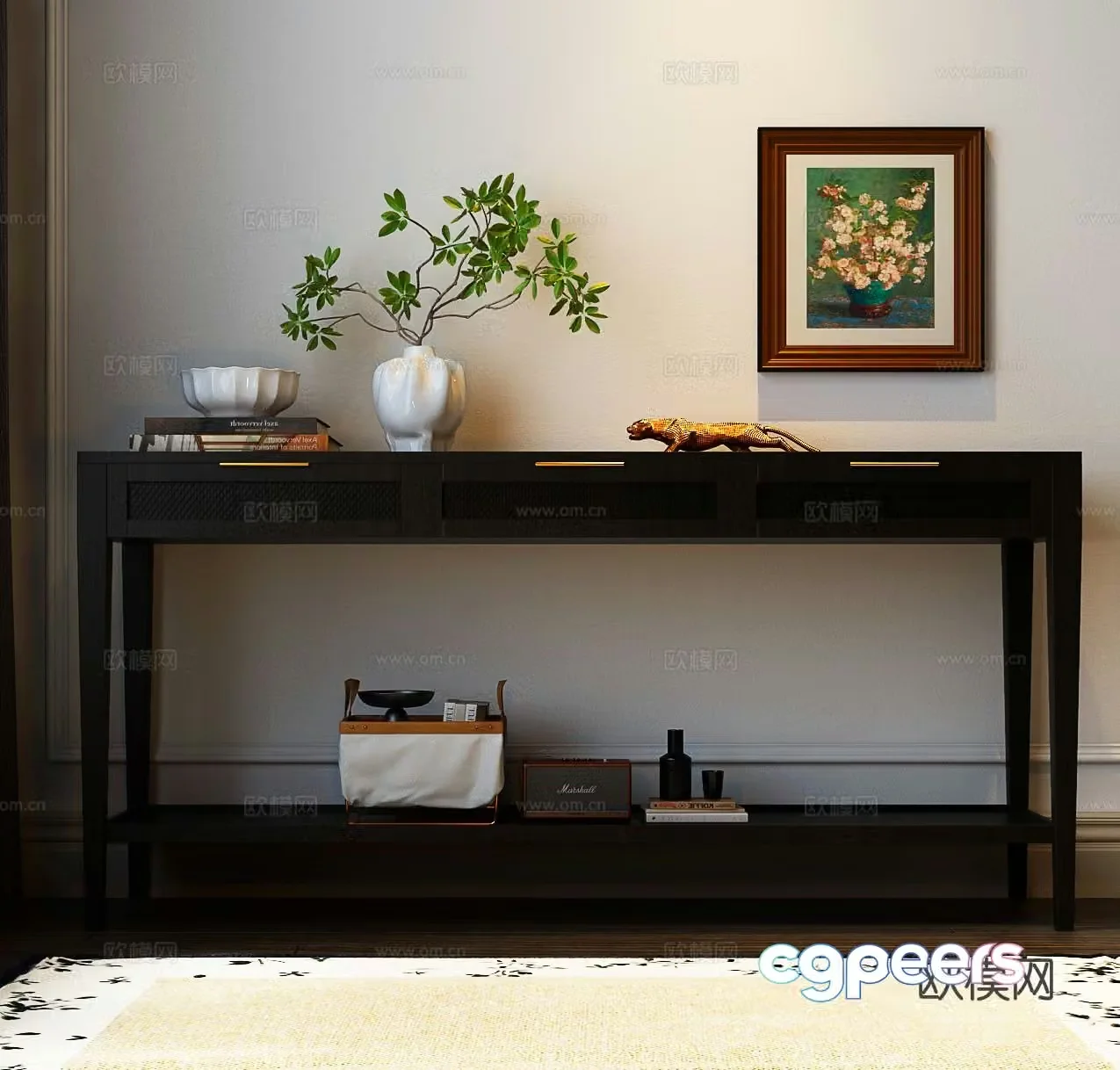 American style end view table 3D model