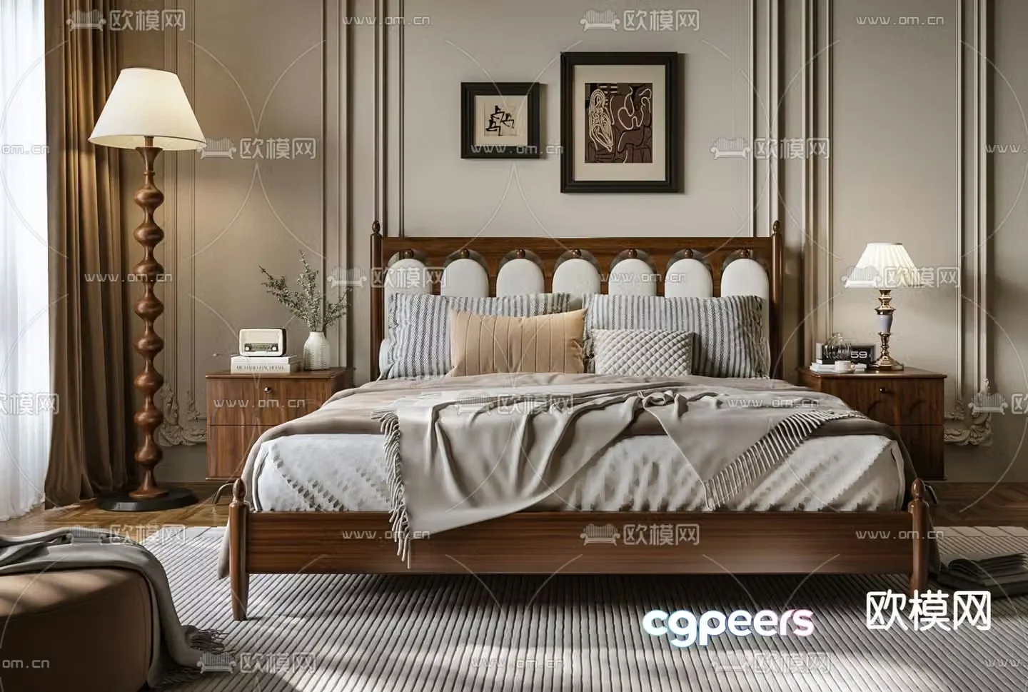 Medieval style double bed 3d model