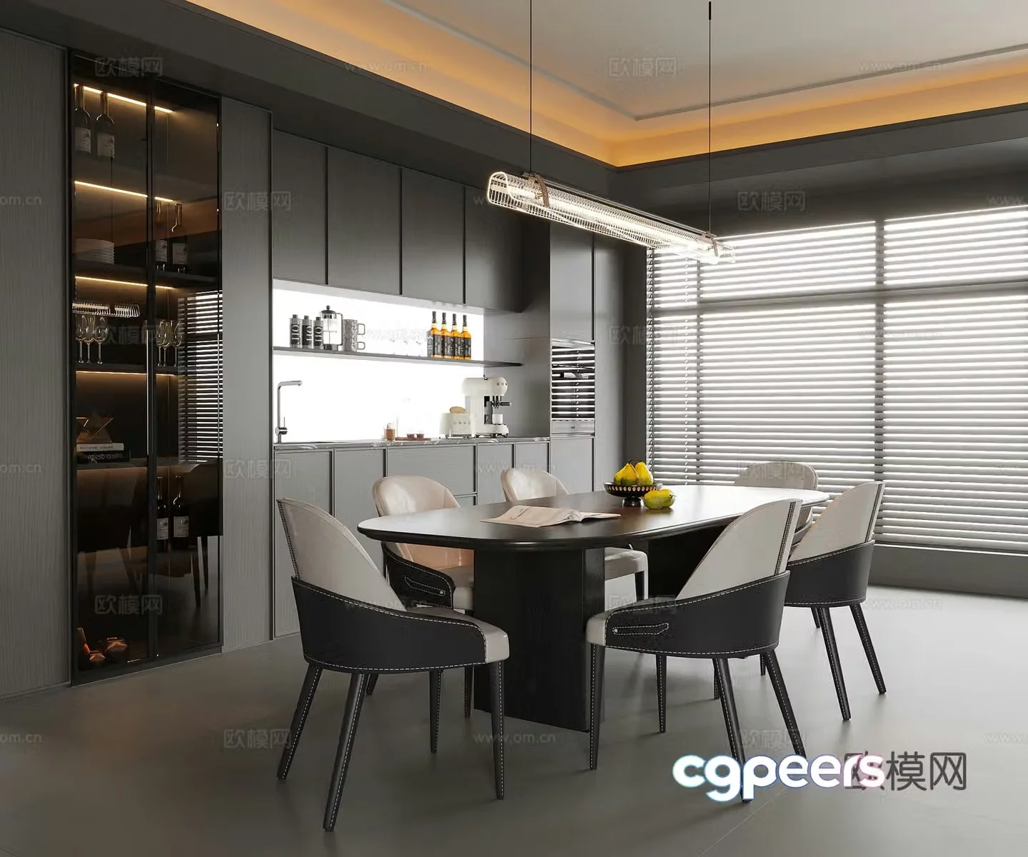 Modern high-end gray restaurant wine cabinet sideboard 3d model