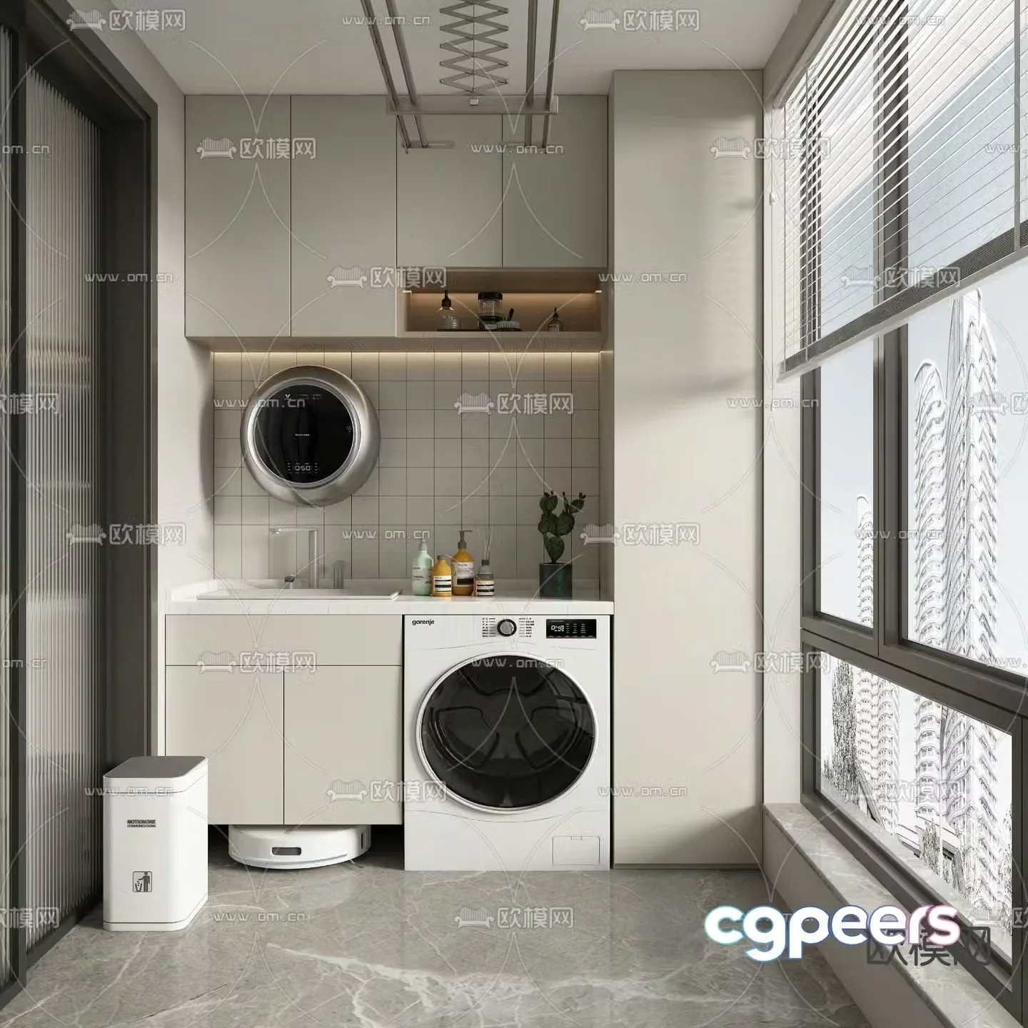 Modern balcony laundry room 3d model