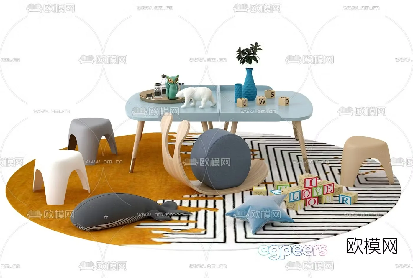 Modern children’s table and chair toys 3d model