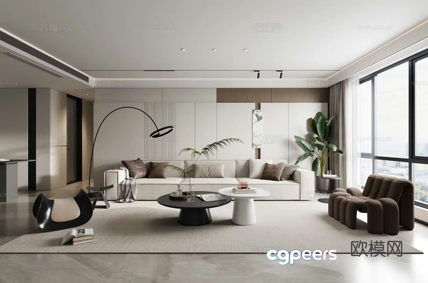 Italian minimalist living room combination sofa leisure chair 3D model