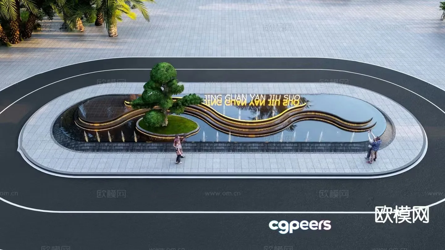 Modern rockery water feature hotel entrance water feature 3D model