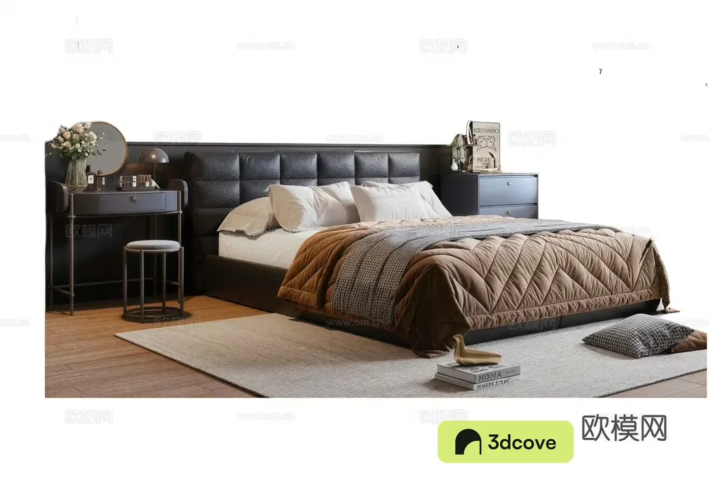 Modern Italian double bed leather bed fabric bed nightstand dressing table