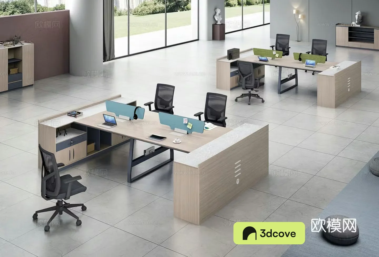 Working equipment office space office area staff desk and chair