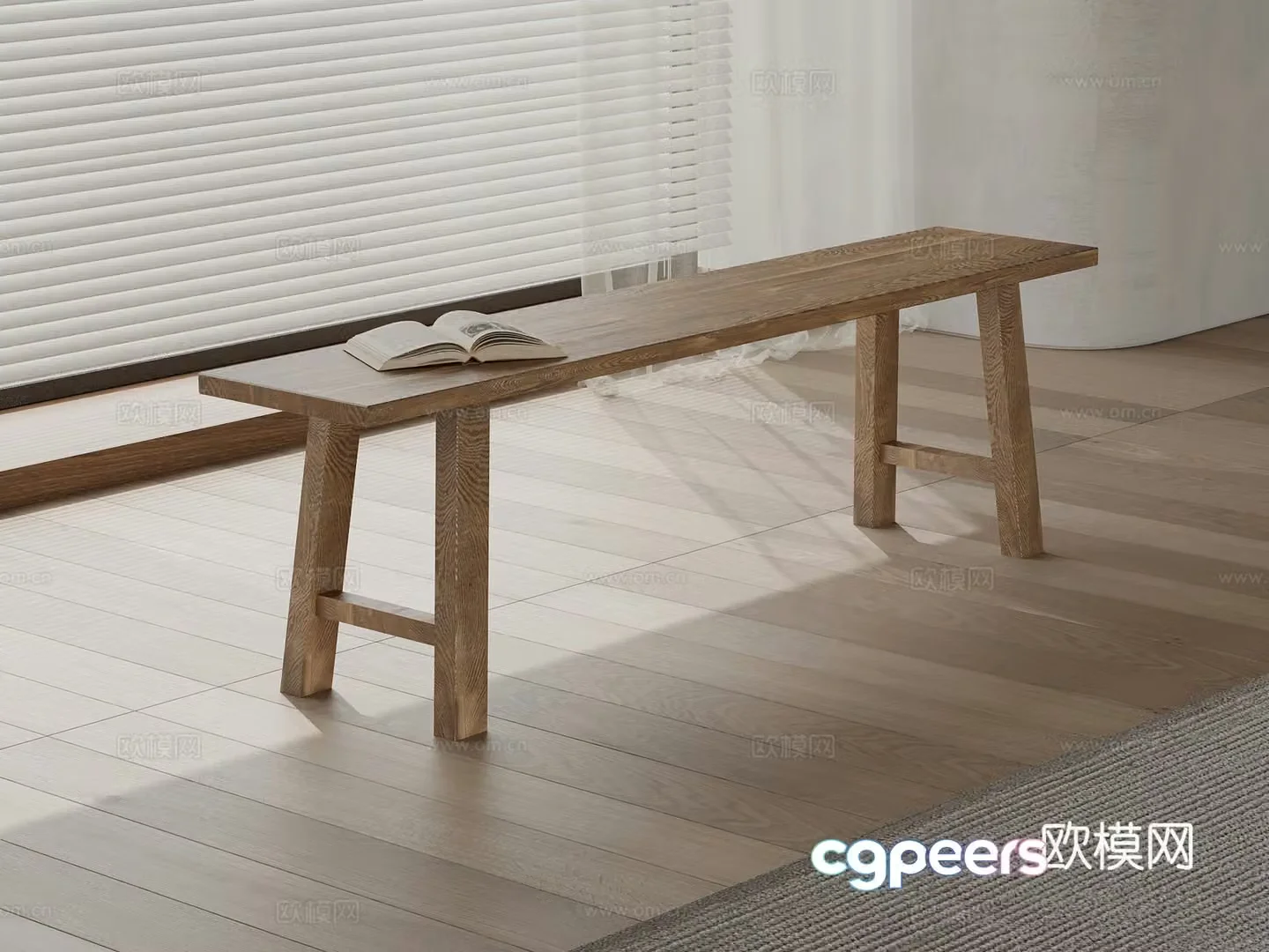 Modern solid wood bench shoe changing stool 3d model