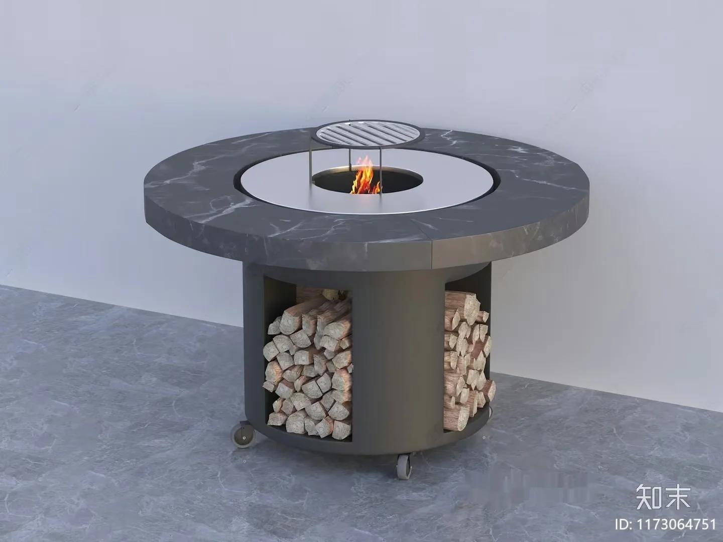 A Round Fire Pit With A Marble Table Top 3D Model – 20075 – VRAY Render
