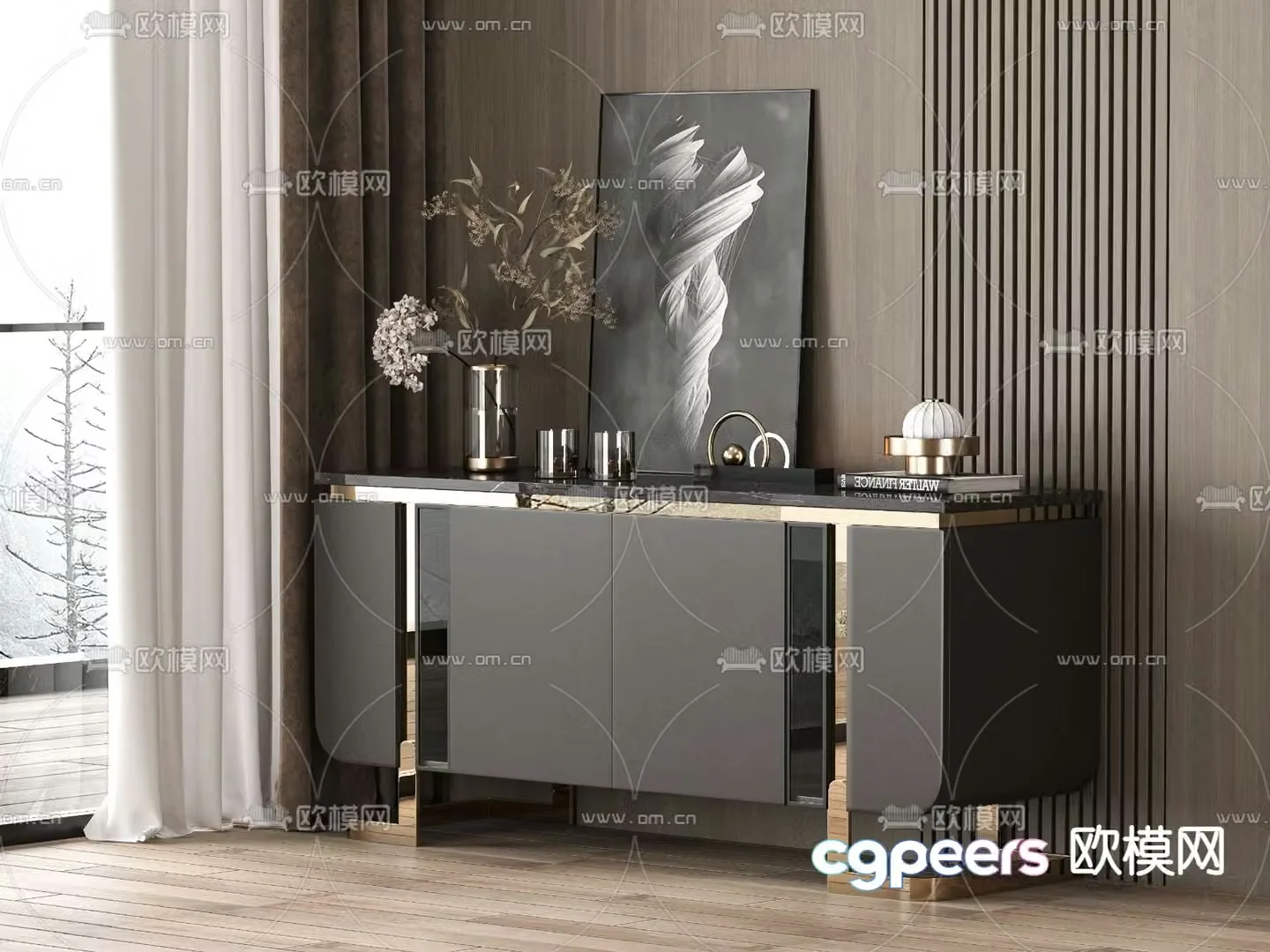 Light luxury entrance cabinet side cabinet 3D model