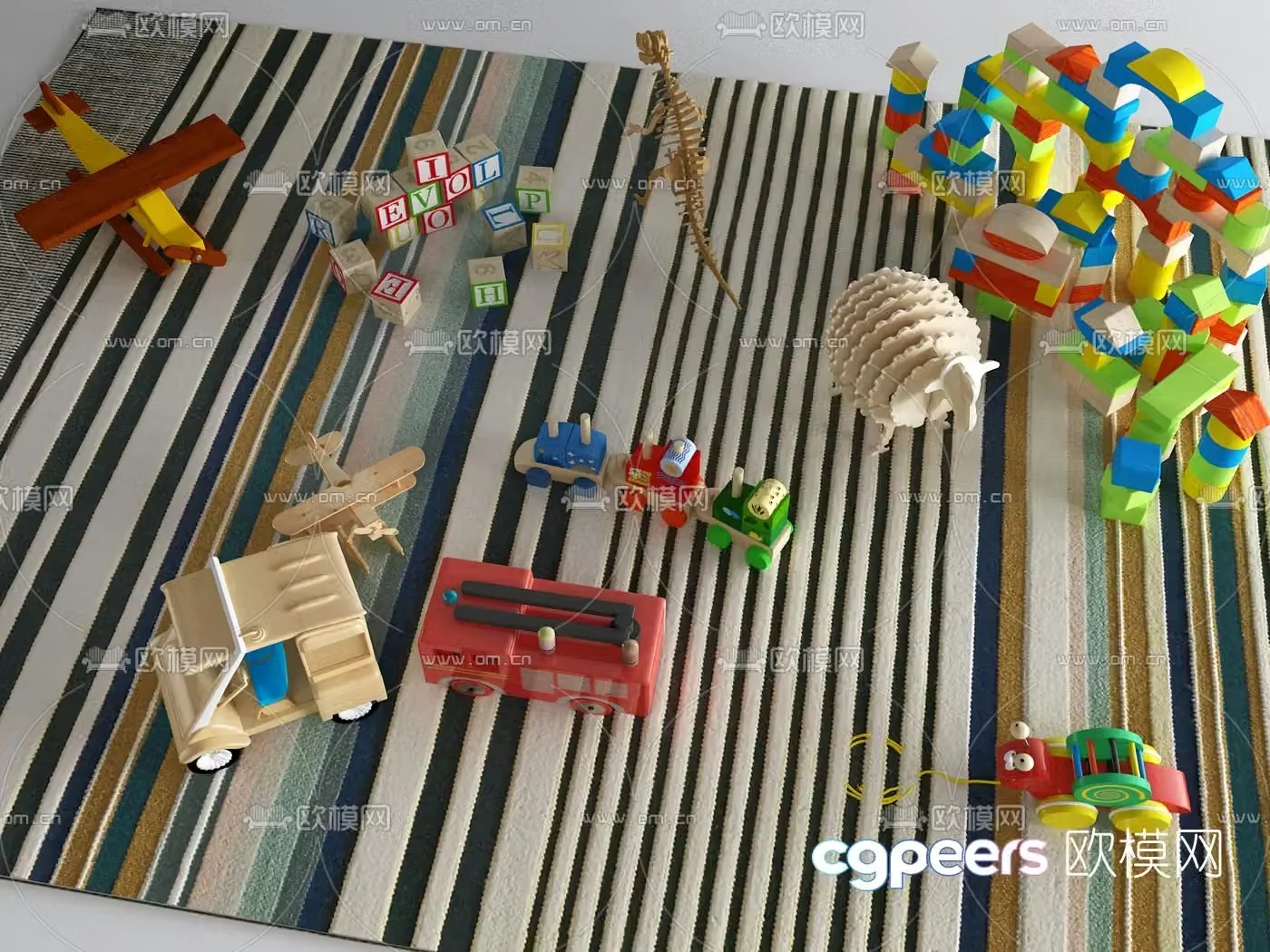 Nordic building blocks airplane car children’s toy 3d model