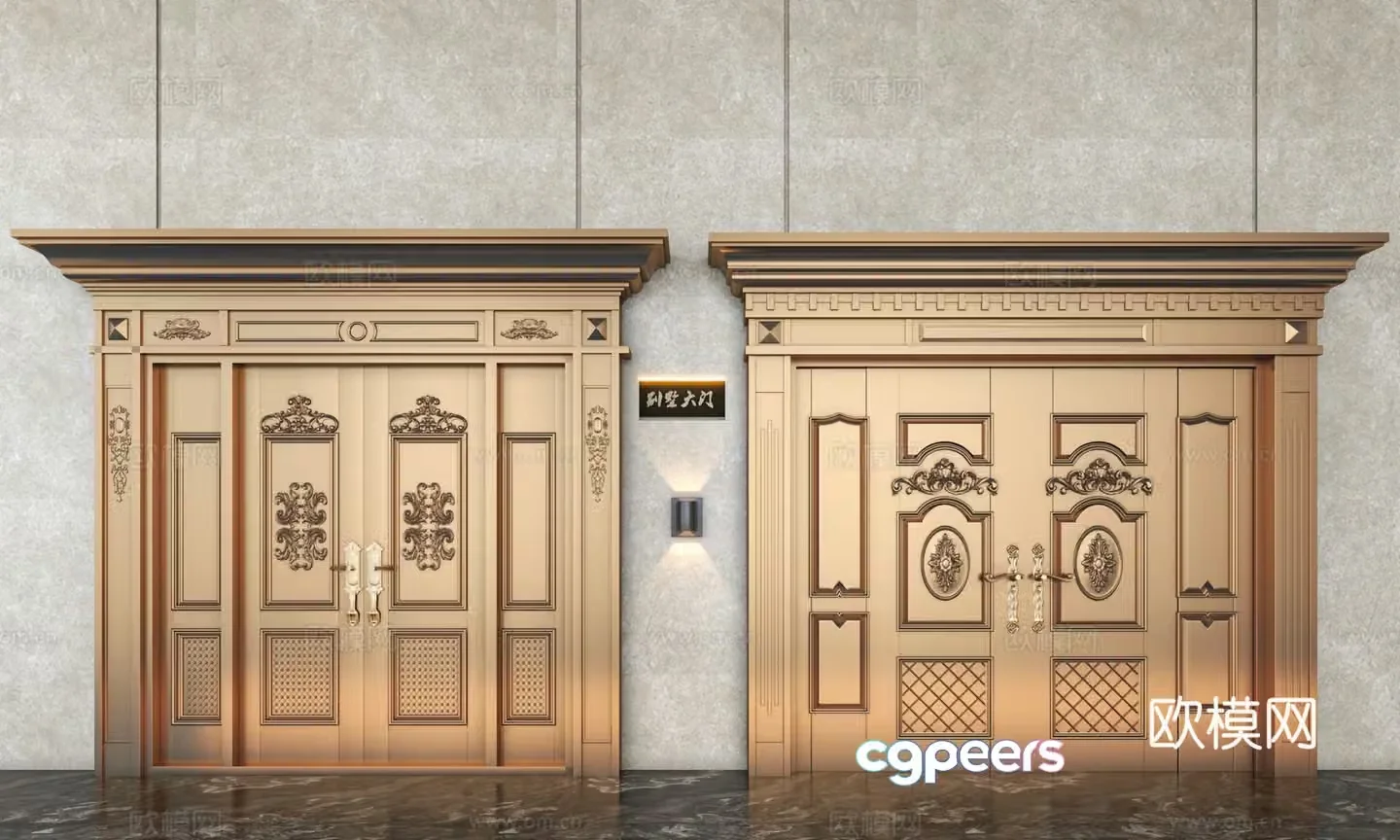 The entrance villa four-open copper door villa entrance copper door villa mother-child entrance door entrance villa door 3D model
