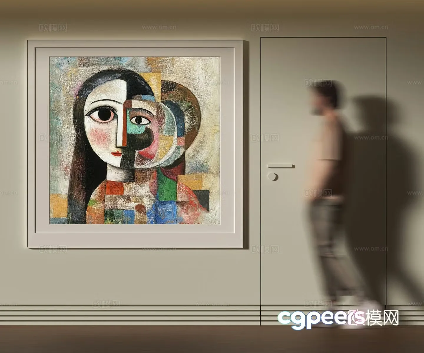 Modern abstract figure hanging painting 3d model
