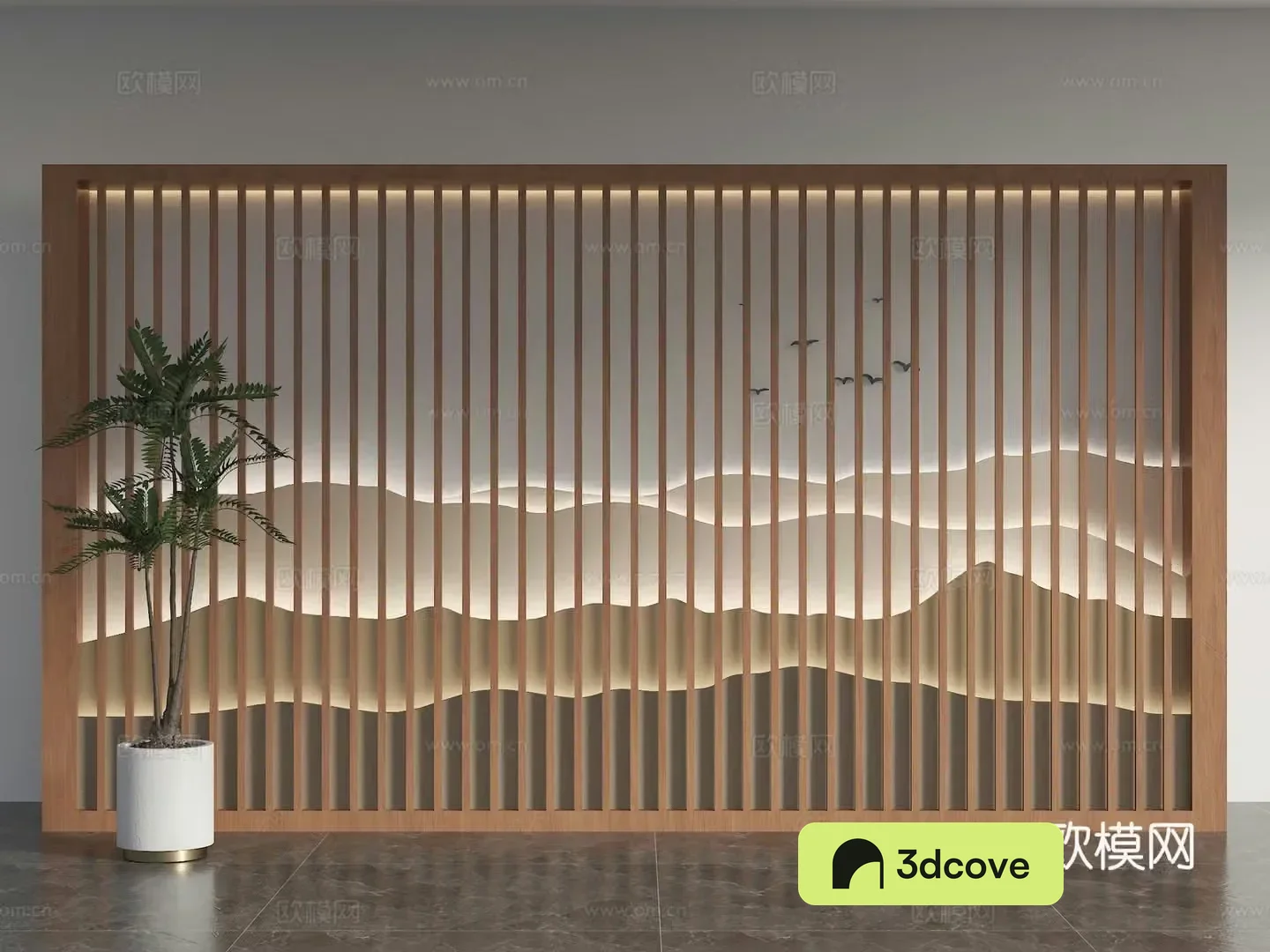 New Chinese style grille background wall landscape grille background wall ink painting background grid