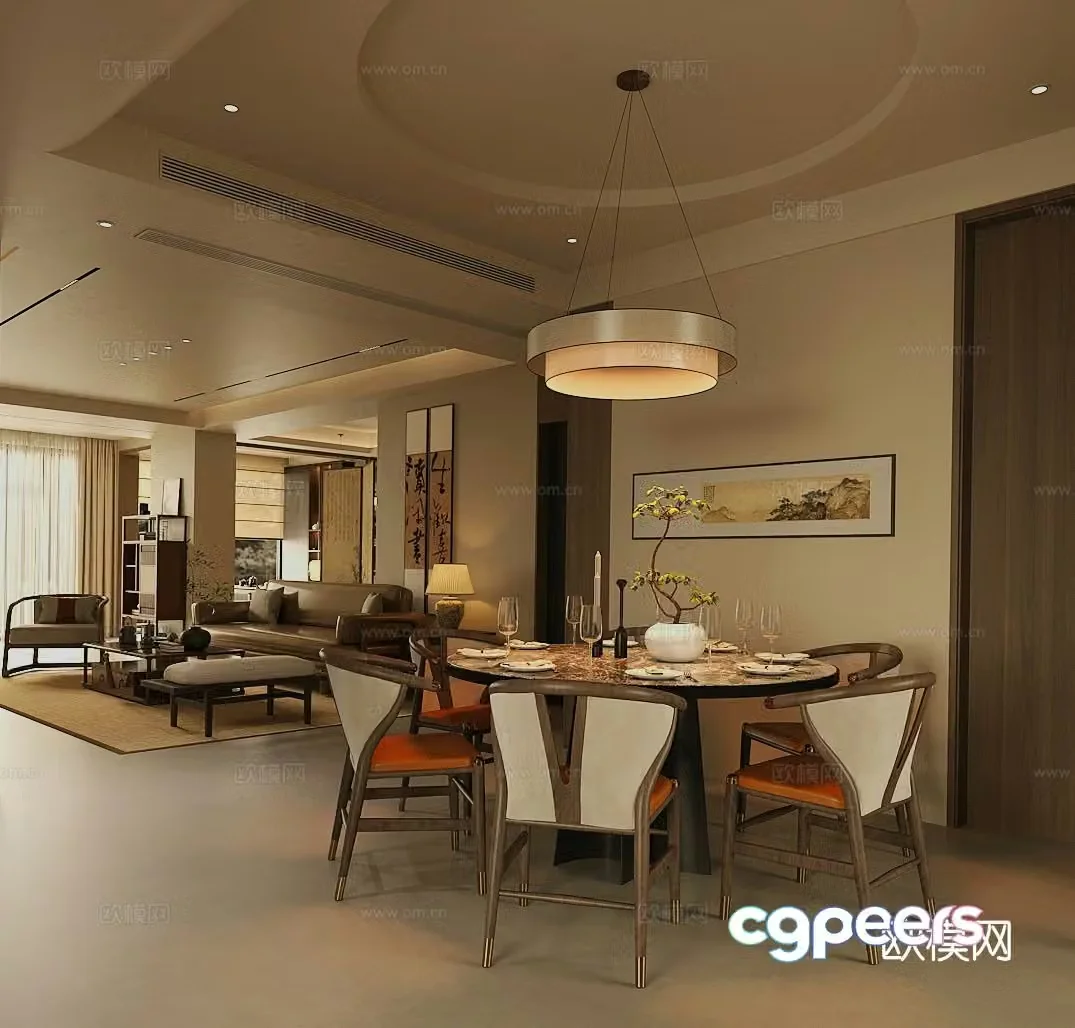 Chinese Song style living room Hengdian Living room Song style aesthetic living room sofa coffee table combination 3D model